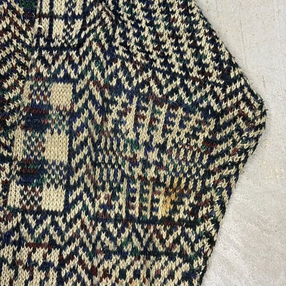 Vintage 90s Fine Line Patchwork Pattern Knit Sweater Geometric XXL - Picture 4 of 9
